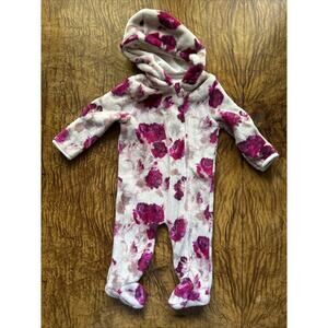 Laura Ashley Sz 3-6 Mos Baby fleece Hooded Infant Sleeper Floral Pattern
